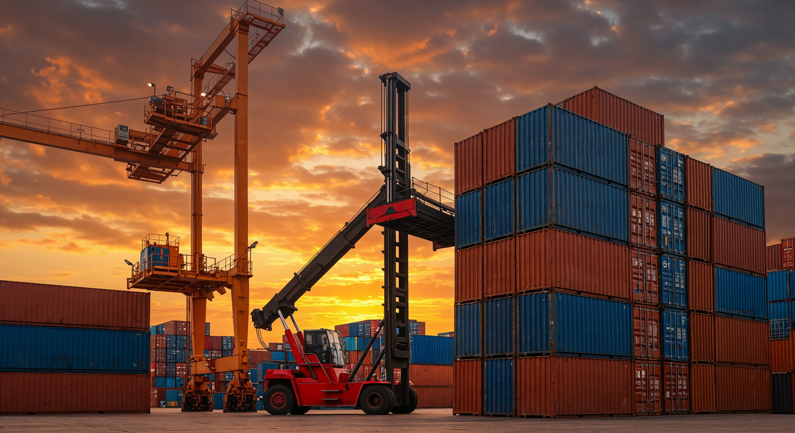 shipping containers cargo port sunset